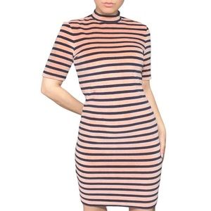 T by Alexander Wang Mini Dress velvet velour pink black stripe mock neck size XS